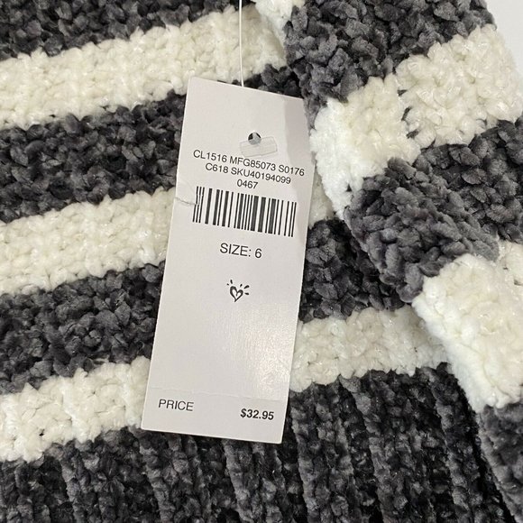 NWT JUSTICE Girls Sweater Hoodie Sz 6 Gray Ivory Stripes Pull-Over Stretch #0467 - Picture 3 of 4